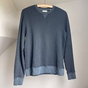 Billy Reid Mini Waffle Knit Thermal Crewneck Sweatshirt Small Green BlueMens